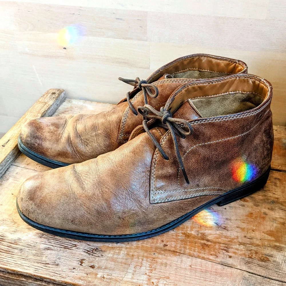 Clarks Brown Leather Low Chukka Boots Men's size 10 - Picture 1 of 6